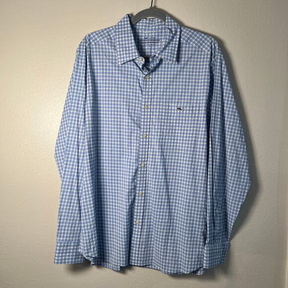 Vineyard Vines On-The-Go Performance Large L/S Button Down - Blue + White Check - Picture 3 of 7